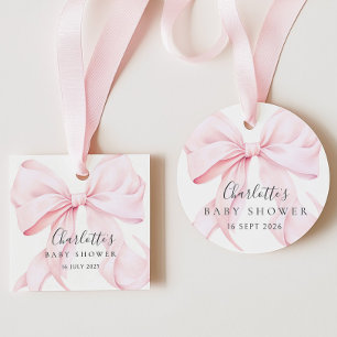 Coquette Bow Pink Baby Shower Favor Tags