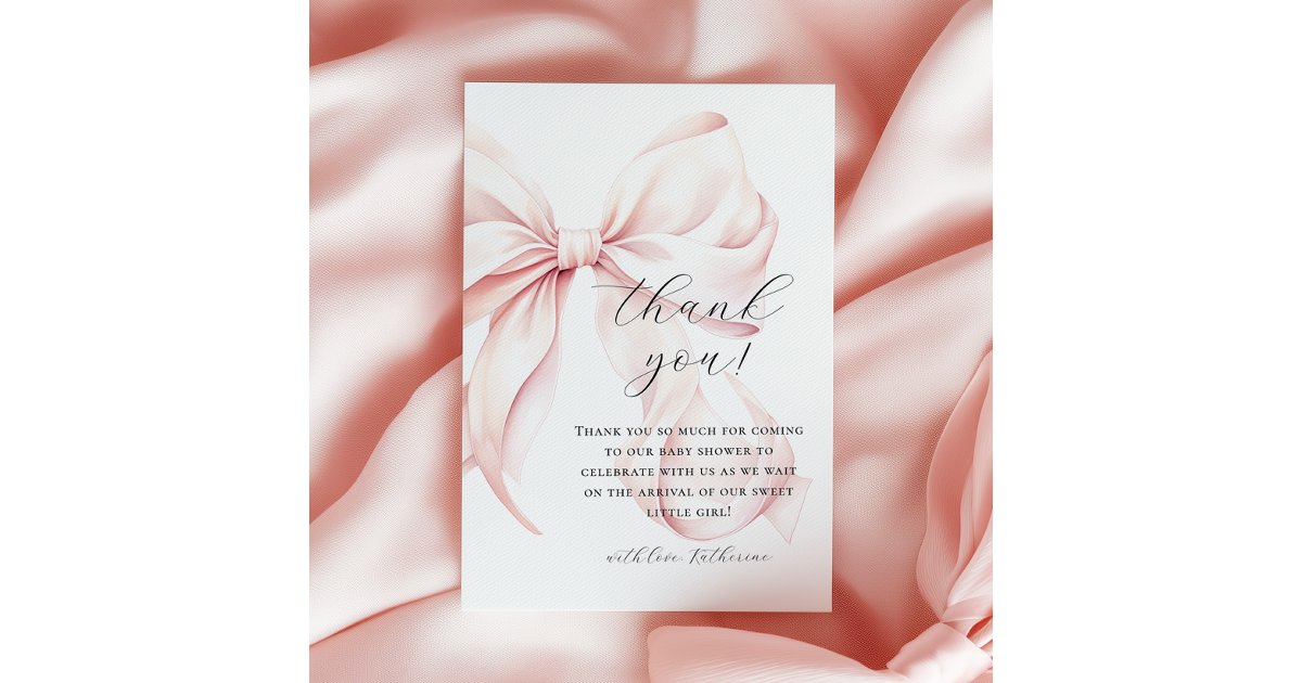 Coquette Bow Pink Baby Shower Thank You Card | Zazzle