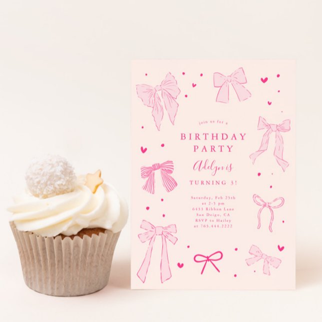 Coquette Bow Pink Birthday Party Invitation (Creator Uploaded)