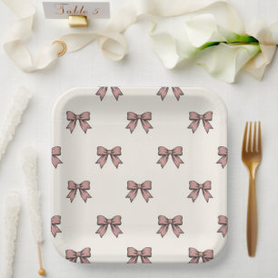 Coquette Bow Pink Birthday Party Paper Plates
