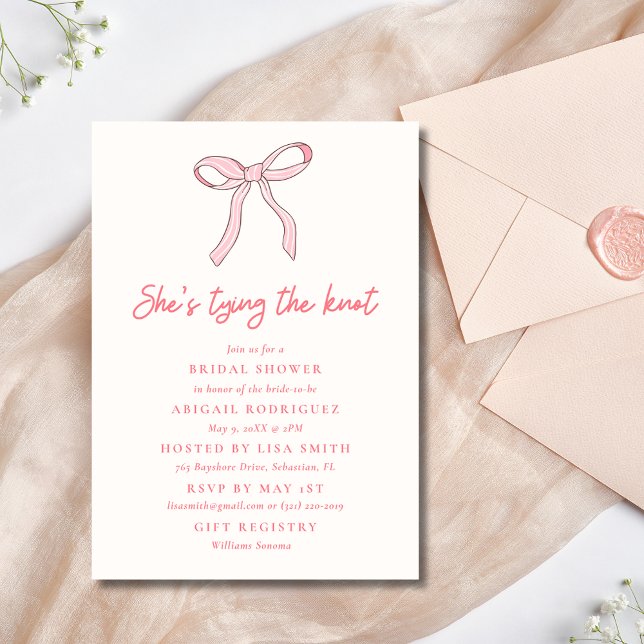 Coquette Bow Pink Bridal Shower  Invitation (Tying the Knot Coquette Bow Bridal Shower Invitation)
