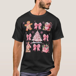 Coquette Bow Pink Gingerbread Christmas Girly Xmas T-Shirt