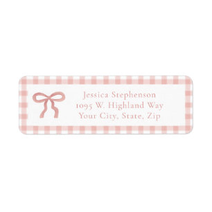 Coquette Bow Pink Gingham Trendy Return Address Label
