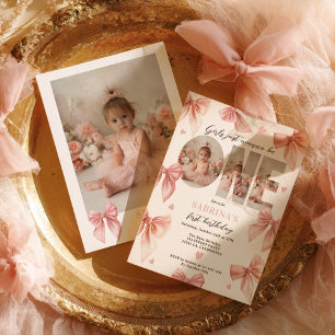 Coquette Bow Pink Girls Just wanna First Birthday Invitation