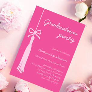 Coquette Bow Pink Grad Tassel 2025 Graduation Invitation