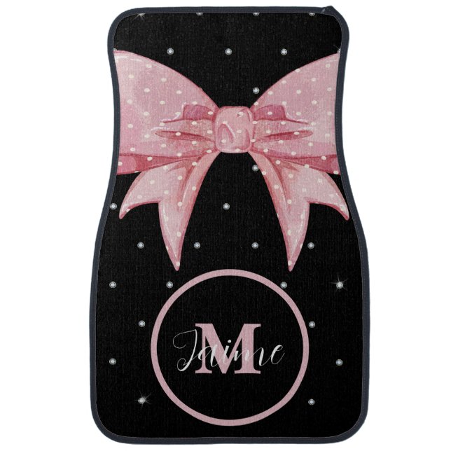 Coquette Bow Pink Personalized Name Car Floor Mat (Front)