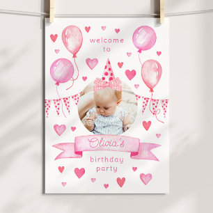 Coquette Bow Pink Photo Hat Birthday Party Welcome Poster