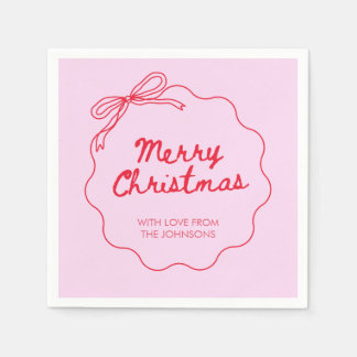 Coquette bow pink red christmas modern cute napkins