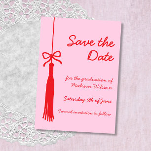 Coquette Bow Pink & Red Class of 2026 Graduation Save The Date