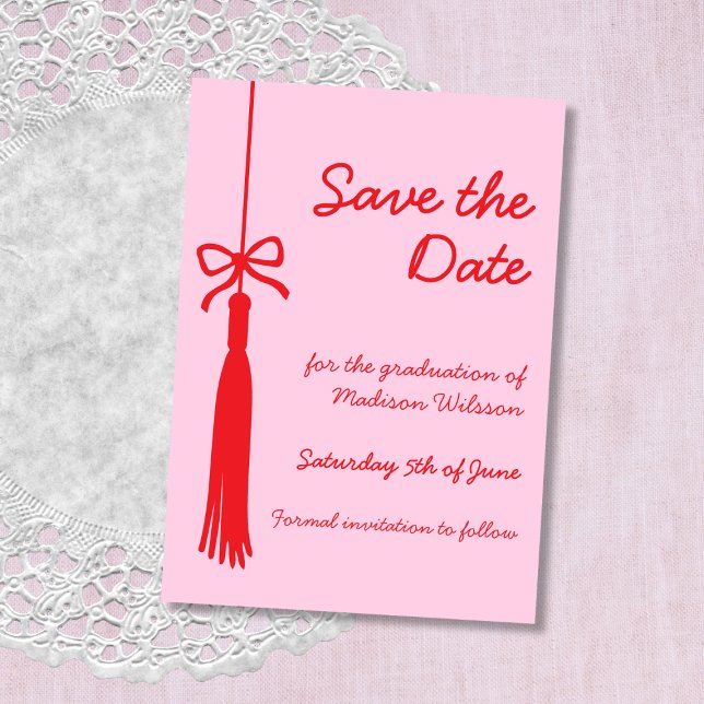 Coquette Bow Pink & Red Class of 2026 Graduation Save The Date (Coquette Bow Pink & Red Class of 2025 Graduation Save The Date)