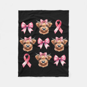 Coquette Bow Pink Ribbon Cow Pink Breast Cancer Fleece Blanket
