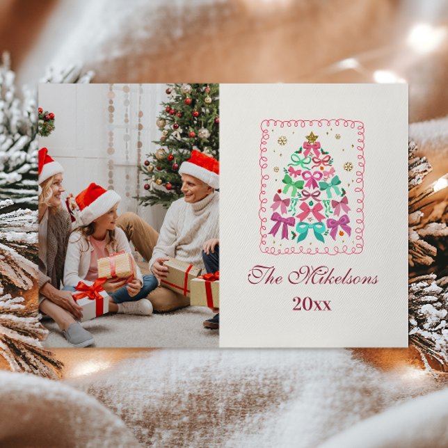 Coquette Bow Pink Tree Christmas Holiday Card (Creator Uploaded)