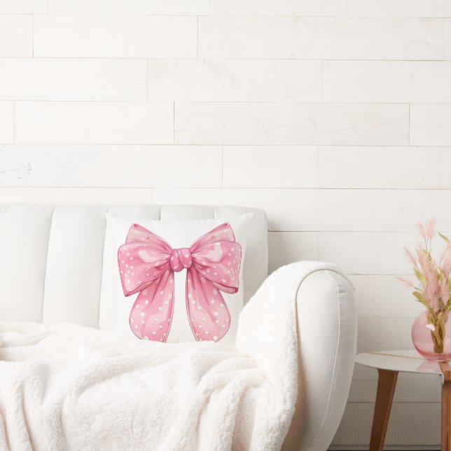 Coquette Bow Polka Dot  Throw Pillow (Couch)