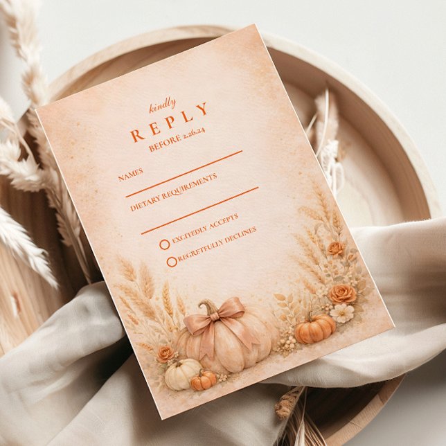 Coquette Bow Pumpkin Autumn Wedding RSVP Card (Creator Uploaded)
