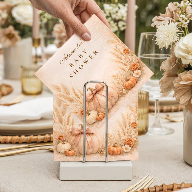Coquette Bow Pumpkin Baby Shower Napkins (Creator Uploaded)