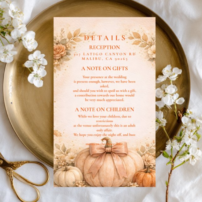Coquette Bow Pumpkin Fall Wedding Enclosure Card (Creator Uploaded)