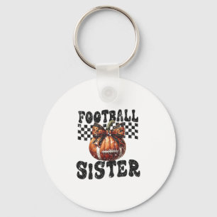 Coquette Bow Pumpkin Footll Sister Game Day Thanks Keychain