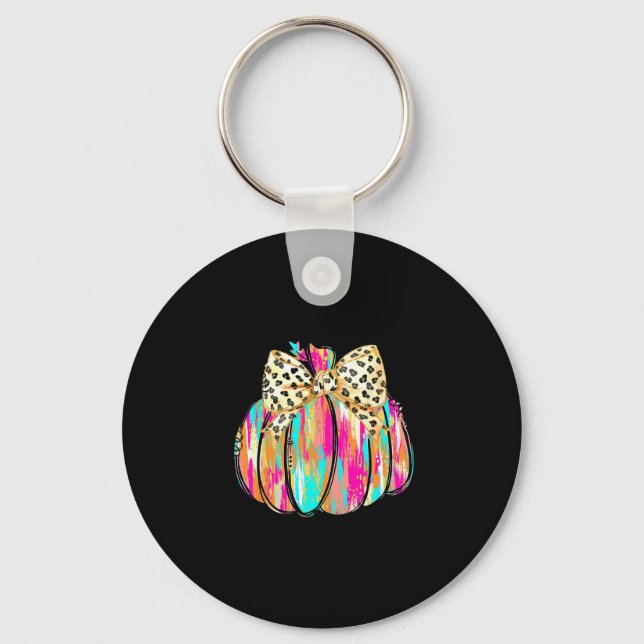 Coquette Bow Pumpkin Season Autumn Fall Leaves Tha Keychain (Front)