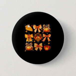 Coquette Bow Pumpkin Season Thanksgiving Autumn Fa Button