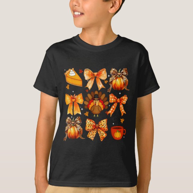 Coquette Bow Pumpkin Season Thanksgiving Autumn Fa T-Shirt (Front)