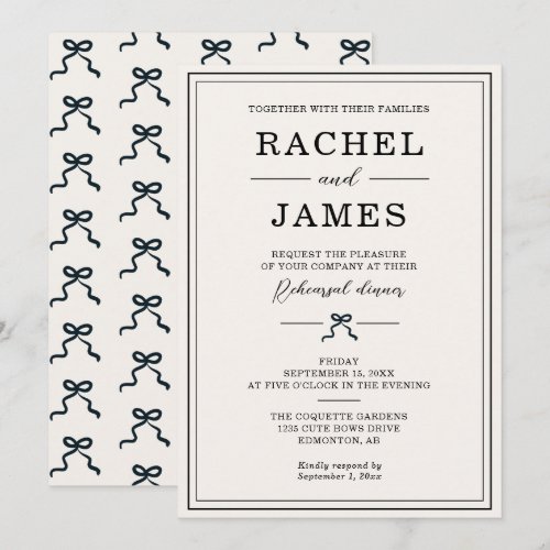 Coquette Bow Rehearsal Dinner Elegant Minimalist Invitation