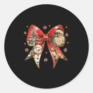 Coquette Bow Reindeer Santa Snowman Christmas Xmas Classic Round Sticker