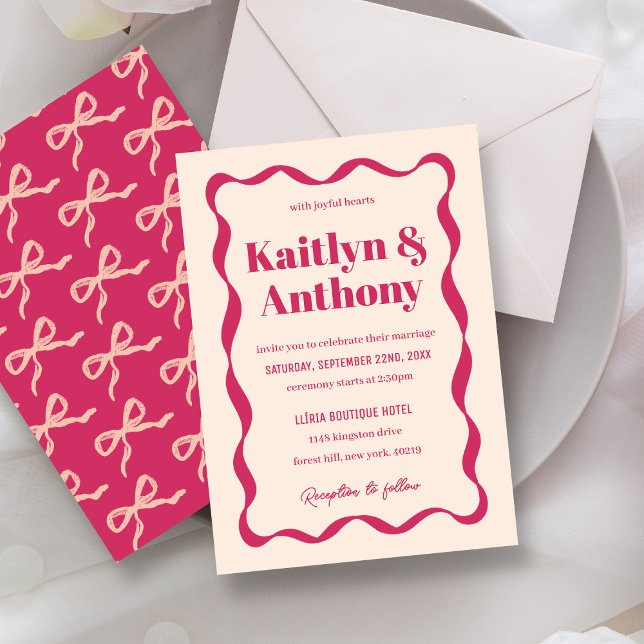 Coquette Bow Retro Wedding Invitation (Creator Uploaded)