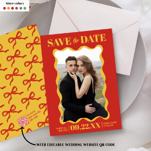 Coquette Bow Retro Wedding Photo Save The Date