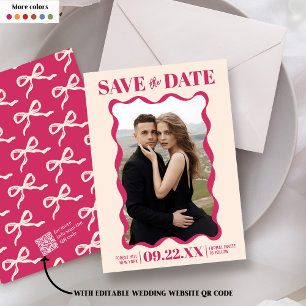 Coquette Bow Retro Wedding Photo Save The Date