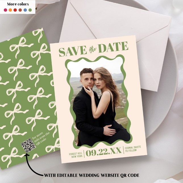 Coquette Bow Retro Wedding Photo Save The Date (Creator Uploaded)