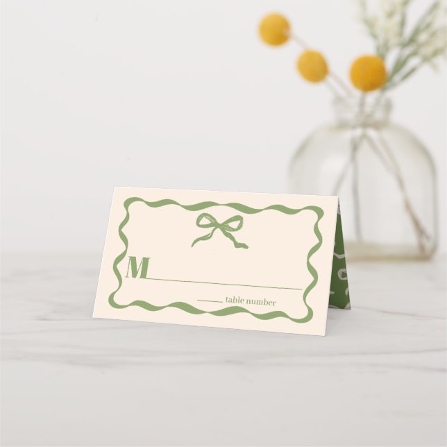 Coquette Bow Retro Wedding Place Card (Front)