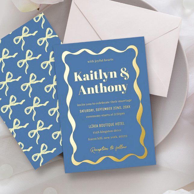 Coquette Bow Retro Wedding Real Foil Invitation (Creator Uploaded)