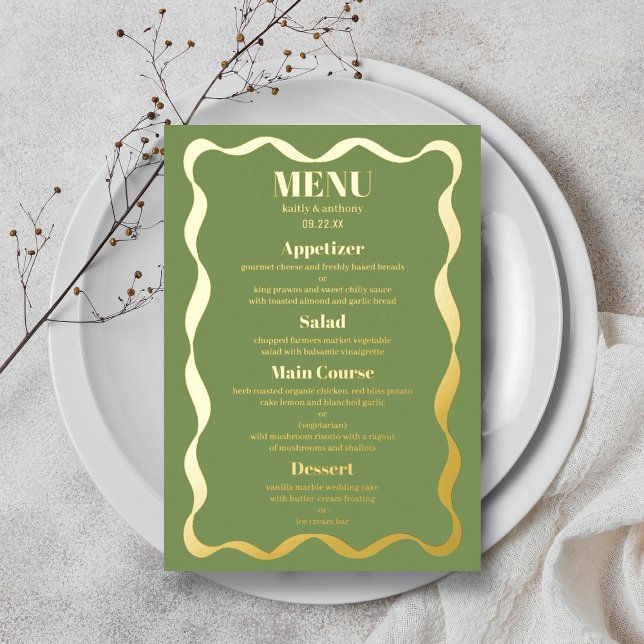 Coquette Bow Retro Wedding Real Foil Menu Card (Creator Uploaded)