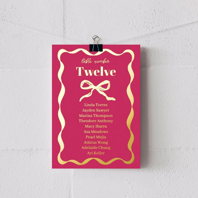 Coquette Bow Retro Wedding Seating Chart Foil Card (Creator Uploaded)