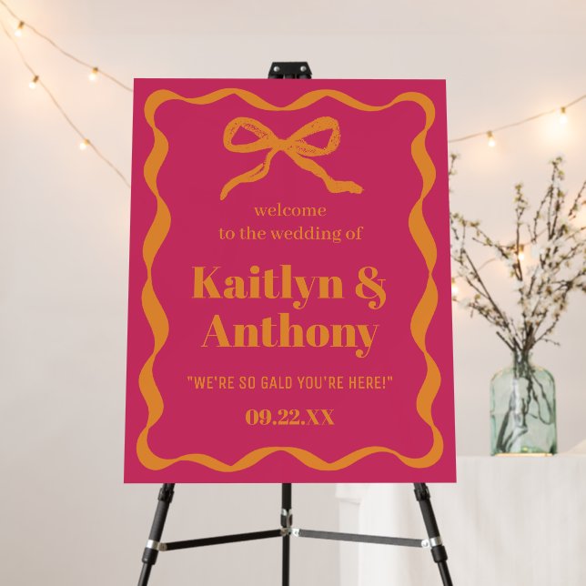 Coquette Bow Retro Wedding Welcome Foam Board (In Situ (Stand))