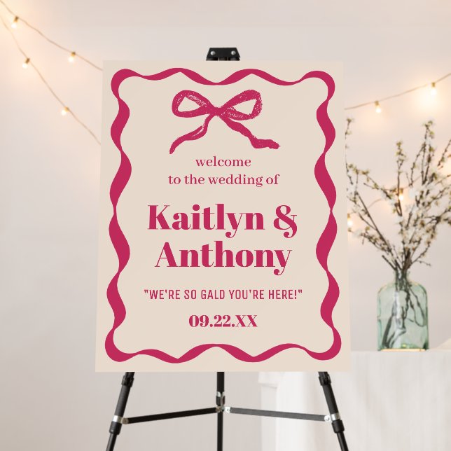 Coquette Bow Retro Wedding Welcome Foam Board (In Situ (Stand))