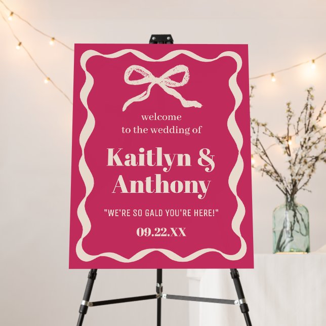 Coquette Bow Retro Wedding Welcome Foam Board (In Situ (Stand))