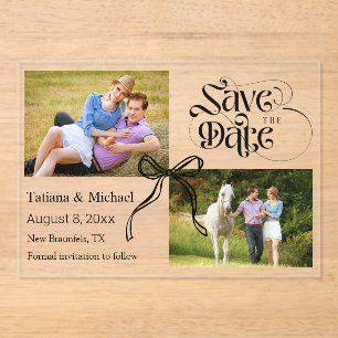Coquette bow ribbon 2 photos save the date modern