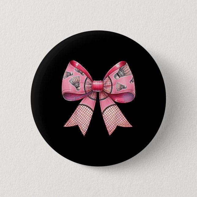 Coquette Bow Ribbon Badminton Shuttle Racket Pink  Button (Front)