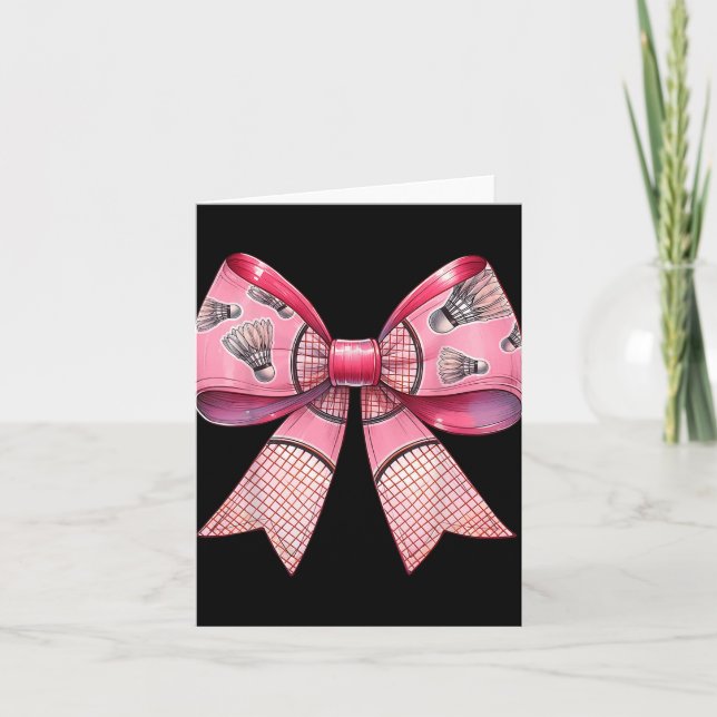 Coquette Bow Ribbon Badminton Shuttle Racket Pink  Card (Front)
