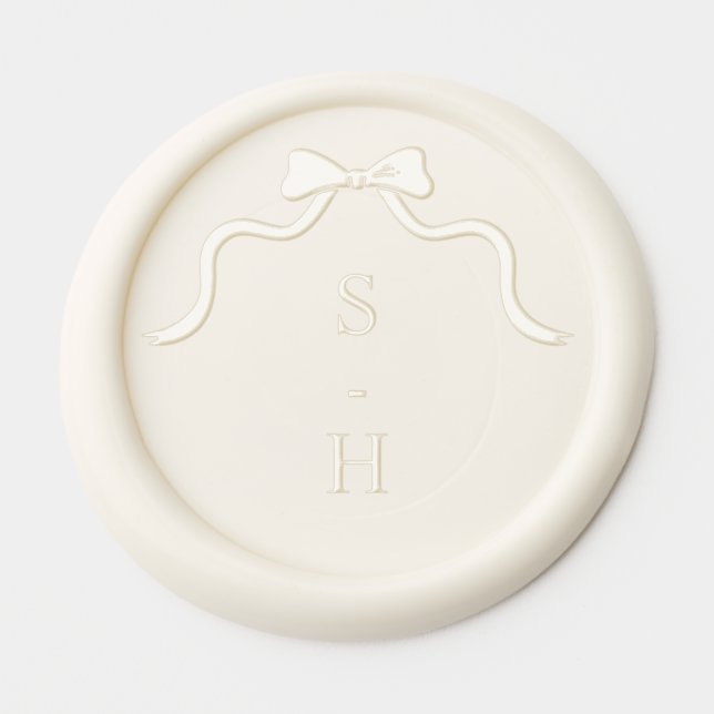 Coquette Bow Ribbon French Fun Monogram Wedding Wax Seal Sticker (Front)