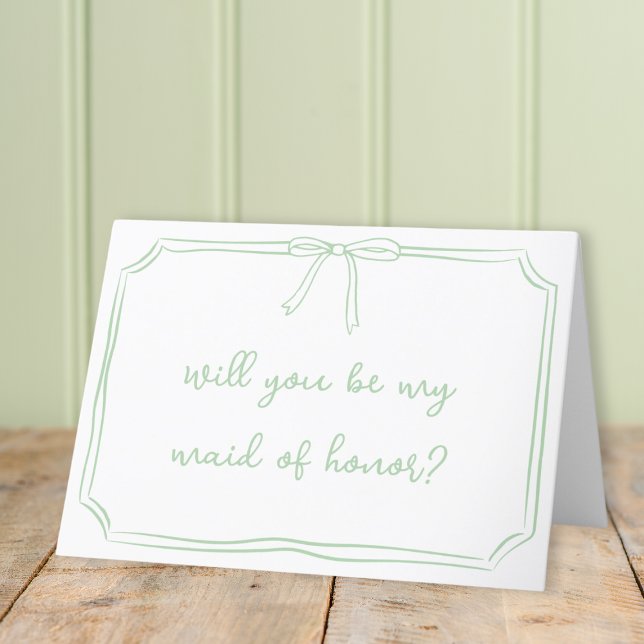 Coquette Bow Sage Cute Maid of Honor Proposal Card (Creator Uploaded)