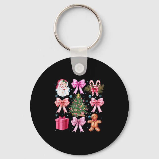 Coquette Bow Santa Christmas Tree Cake Candy Cane  Keychain (Front)