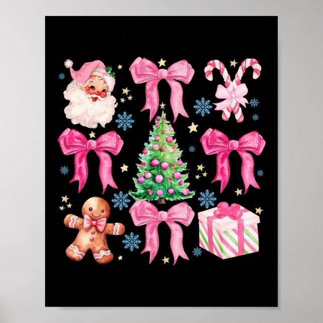 Coquette Bow Santa Claus Pink Merry Christmas Wome Poster (Front)