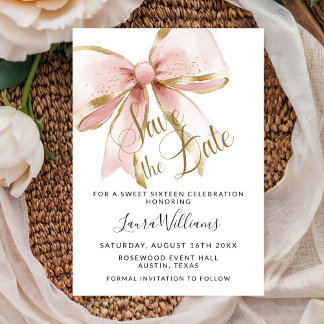 Coquette Bow Save The Date Sweet Sixteen Invitation