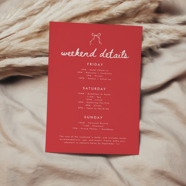 Coquette Bow Script Bachelorette Weekend Details Enclosure Card (Creator Uploaded)