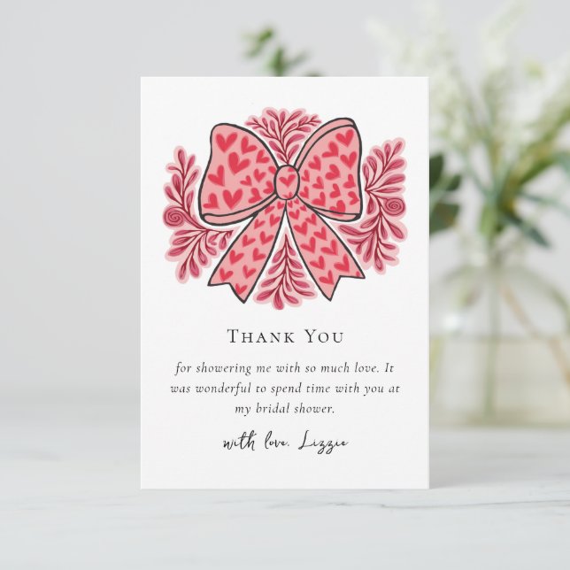 Coquette Bow Script Bridal Shower Thank You Card (Standing Front)