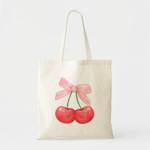 Coquette Bow Simple Pink Cute Girl Cherries  Tote Bag