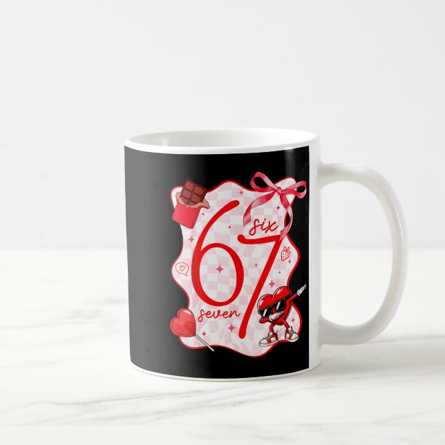 Coquette Bow Six Seven 67 Meme Dabbing Heart Valen Coffee Mug (Right)