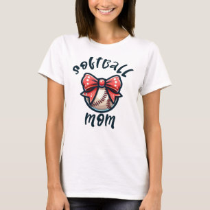 Coquette Bow Softball Mom T-Shirt